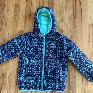 Eddie Bauer Reversible Puffy Jacket girls blue multi color Size 10/12